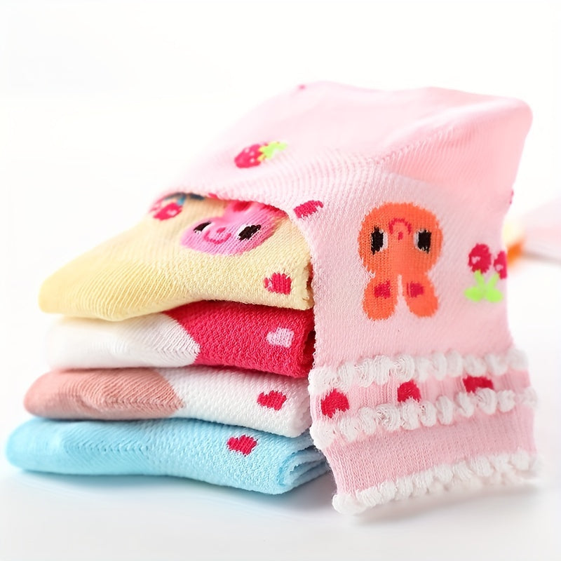 5 Pairs Baby Girls Cartoon Rabbit Strawberry Crew Socks Warm Winter