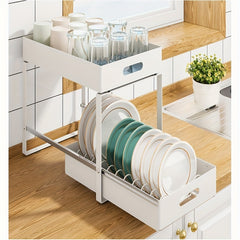 Kitchen Dish Storage Rack with Sliding Drawer