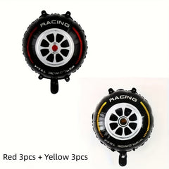 6pcs Racing Theme Tire Balloons Red Yellow Round Decorations