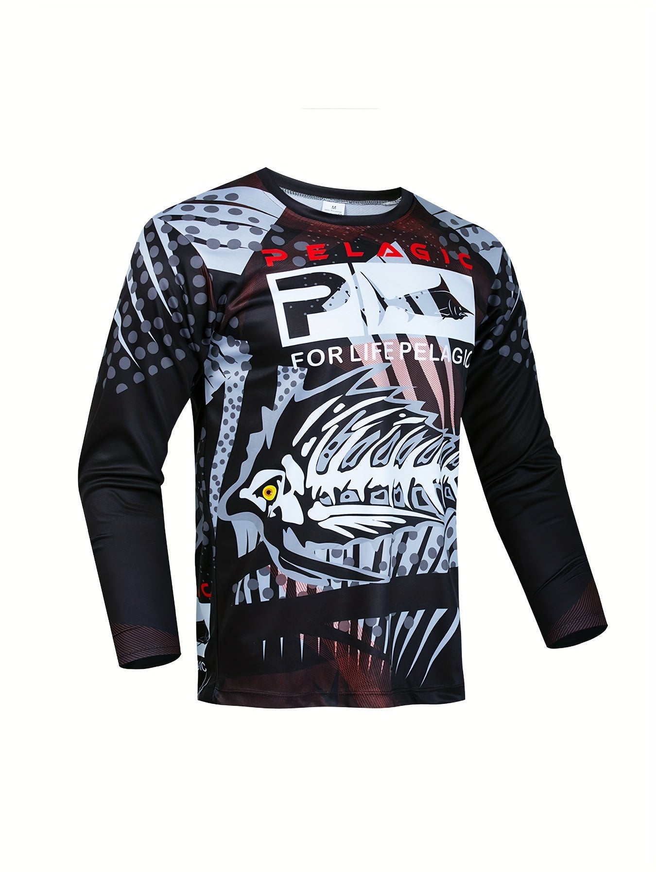 Fish Pattern Men's Long Sleeve V neck Sports T shirt