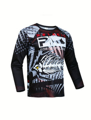 Fish Pattern Men's Long Sleeve V neck Sports T shirt