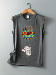 Elephant Print Sleeveless Tank Top for Summer Women's Clothing