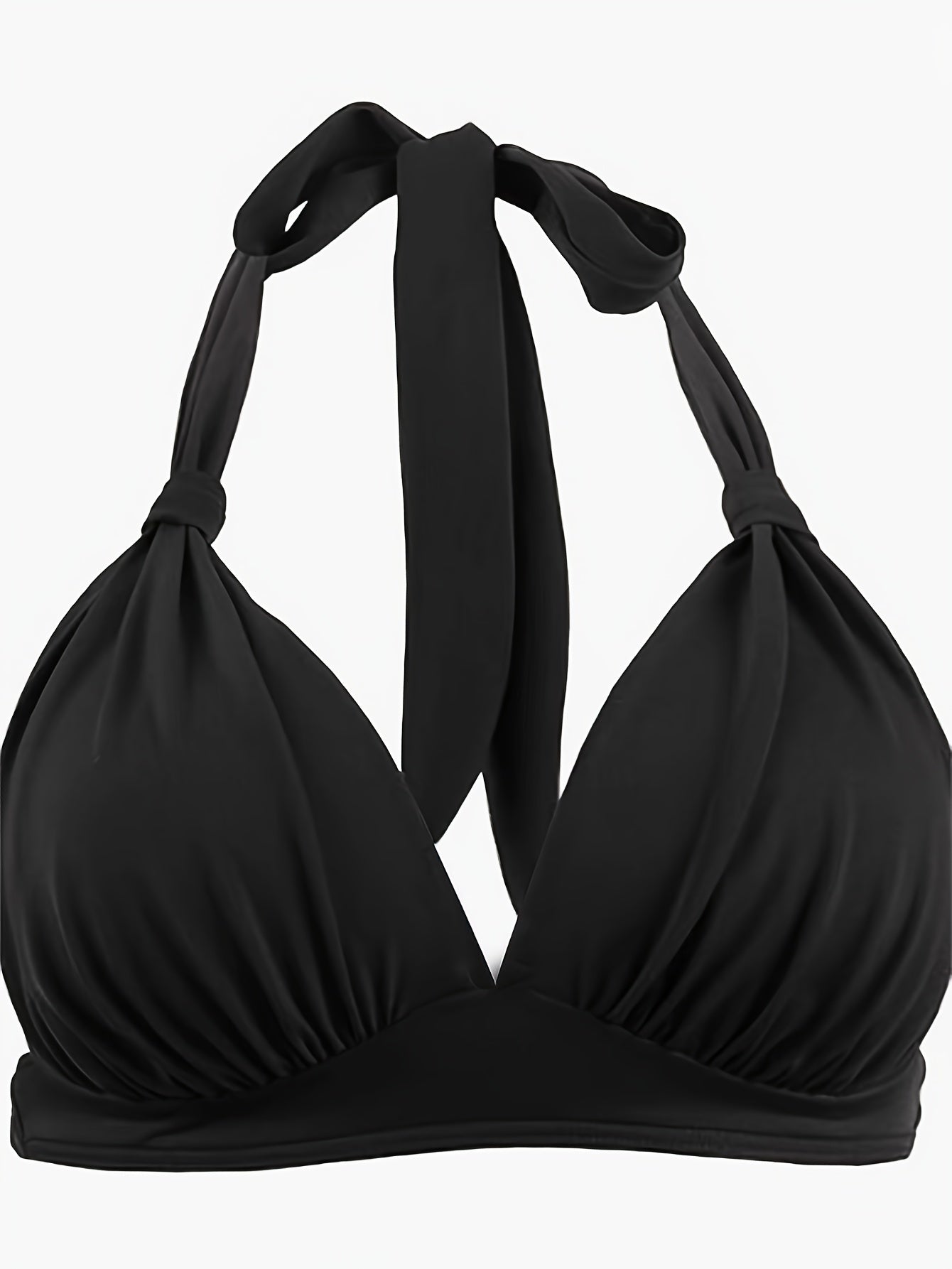 Solid Ruched Halter Neck Bikini Top