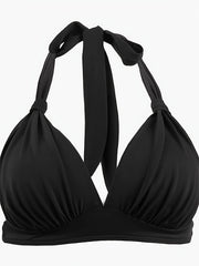 Solid Ruched Halter Neck Bikini Top