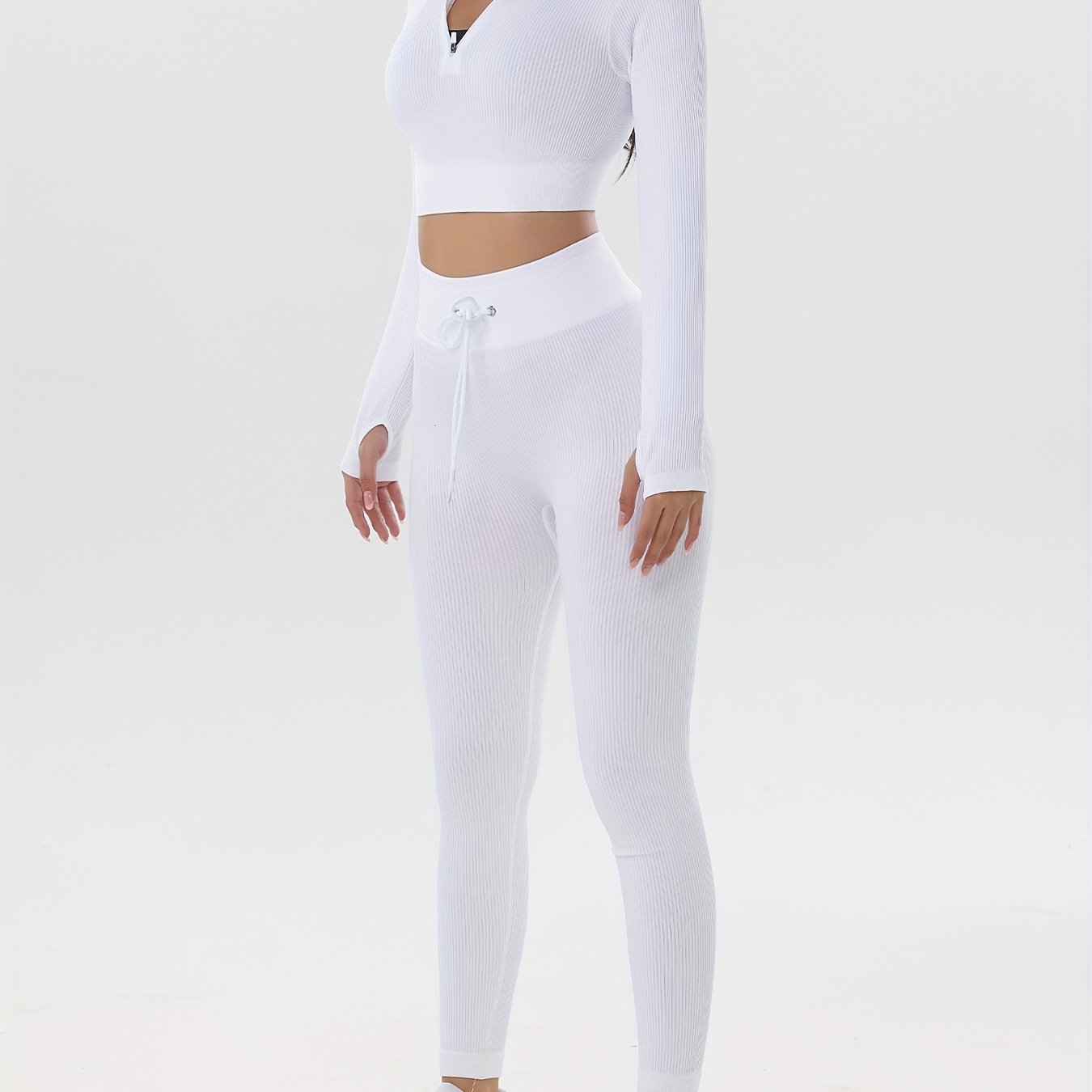 Ribbed Yoga Sports Set Long Sleeve Crop Top & Leggings