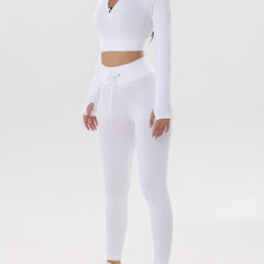 Ribbed Yoga Sports Set Long Sleeve Crop Top & Leggings
