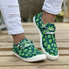 Leaf Print Canvas Shoes Low Top Lace Up Casual St Patrick's Shoes