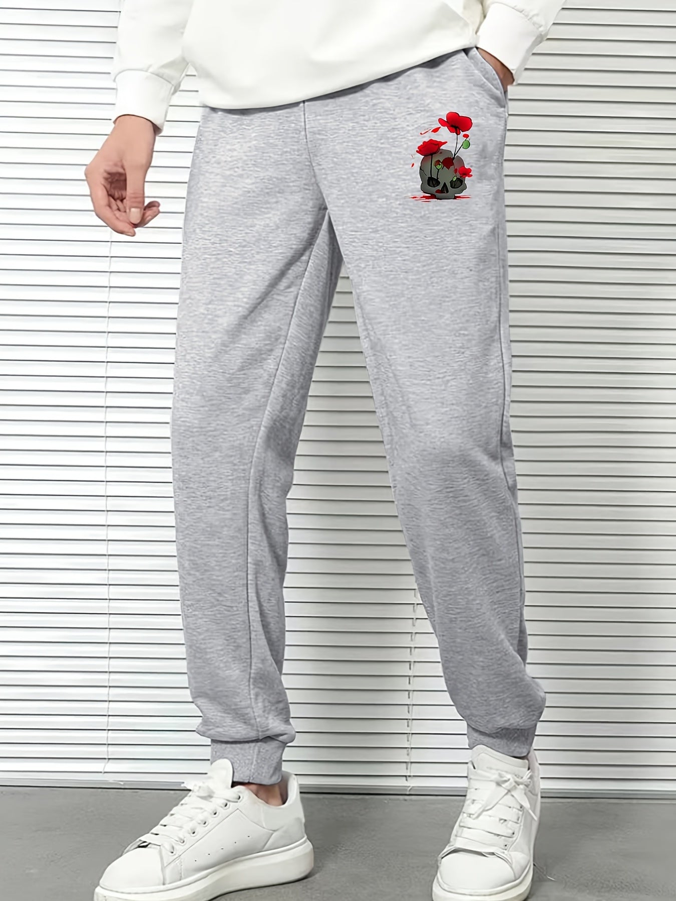 Rose Graphic Print Loose Casual Sweatpants