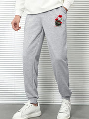 Rose Graphic Print Loose Casual Sweatpants