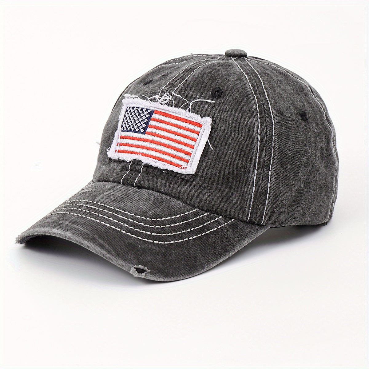 Ponytail Baseball Cap Flag Patch Denim Washed Distressed Dad Hats Independence