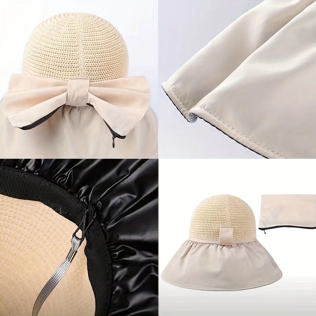 Pleated Brim Bow Bucket Hat Foldable Sun Hat