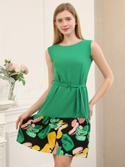 Abstract Print Splicing Dress Sleeveless Dress Women's Clothing