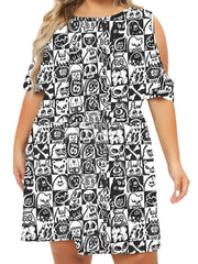 Cartoon Print Cold Shoulder Tee Sleep Dress