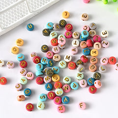 100pcs Mixed Letter Acrylic Beads Round Flat Alphabet Spacer Beads DIY Jewelry