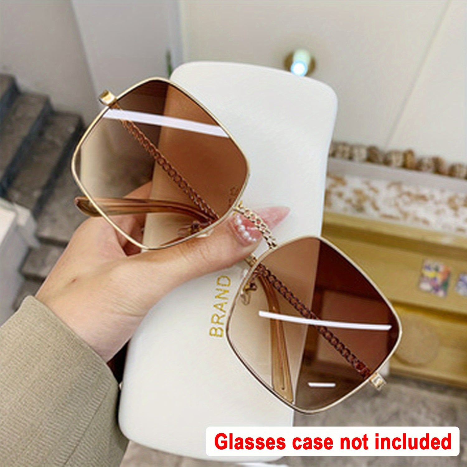 Large Square Sunglasses Gradient Chain Metal Glasses UV400