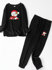 Snowman Print Fleece Top & Joggers Pajamas Set