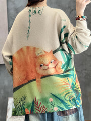 Cartoon Cat Print Long Sleeve Pullover Jumper