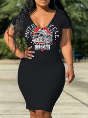 Women's Plus Graphic Print V Neck Slim Fit Dress