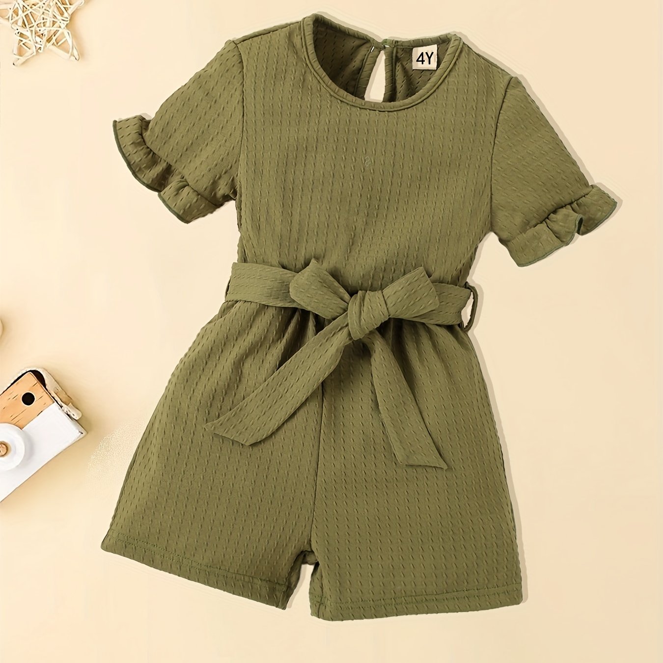 Girl's Back Buckle Jumpsuit with Belt - Summer Clothes