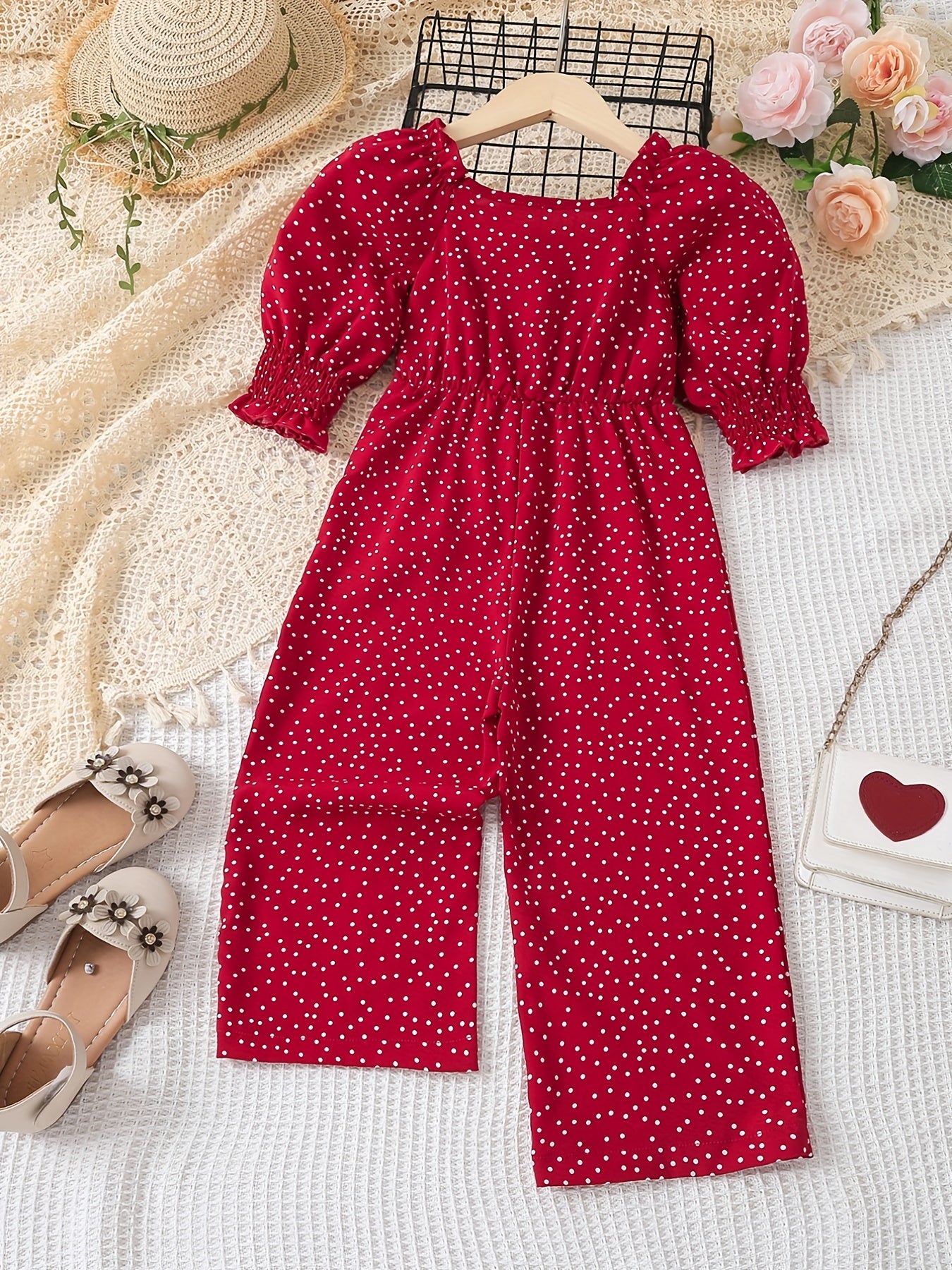 Toddler Girls Polka Dot Graphic Rompers Wide Leg Jumpsuits