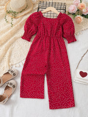 Toddler Girls Polka Dot Graphic Rompers Wide Leg Jumpsuits