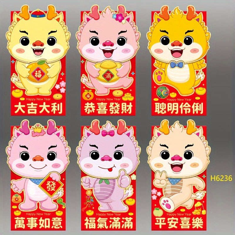6 Dragon Zodiac Red Envelopes 3D Chinese Year Patterns Year Bag