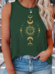 Women's Plus Moon & Sun Print Round Neck Tank Top