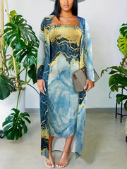 Women's Plus Tie Dye Tube Dress and Long Sleeve Coat Set