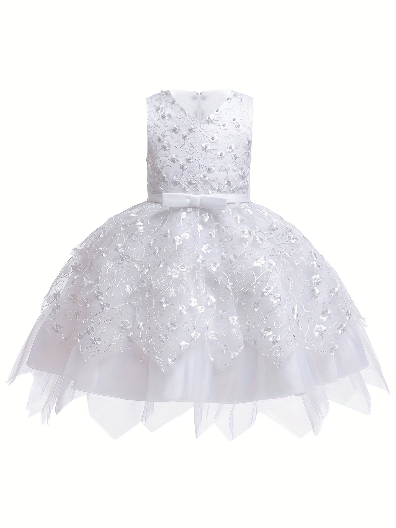 Girl's Sleeveless Beaded Embroidery Puffy Dress