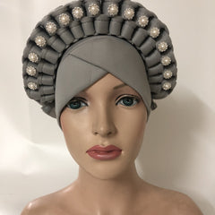 Boho Rhinestone Faux Pearl Head Wrap Cap Vintage Hijab Hat