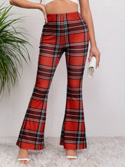 Plaid Stretch Flare Pants Fitness Yoga Bell Bottom Activewear