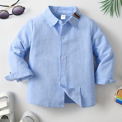 Boys Solid Long Sleeve Button Down Lapel Shirt