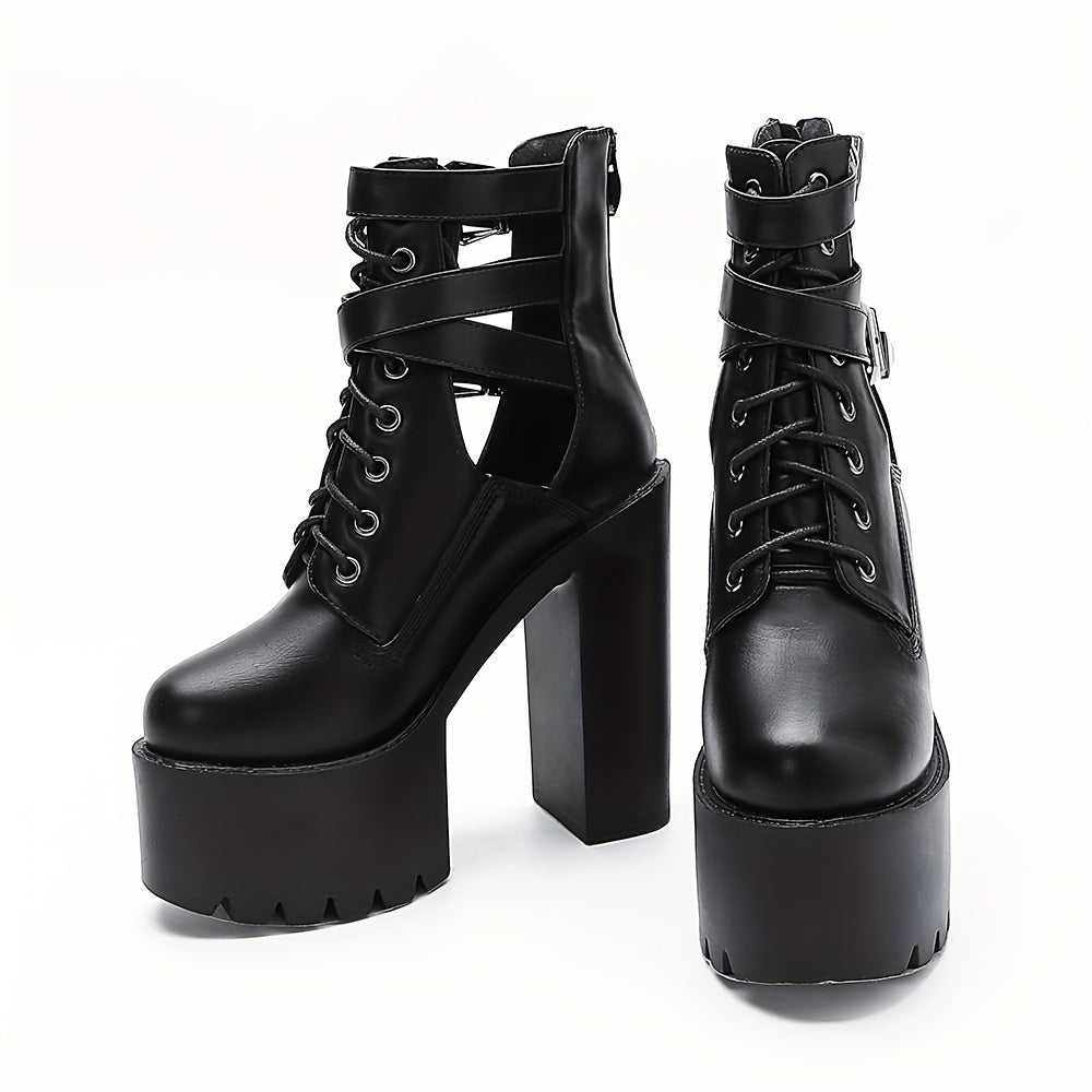 Women's Block Heeled Boots Round Toe Buckle Strap Booties