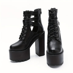Women's Block Heeled Boots Round Toe Buckle Strap Booties