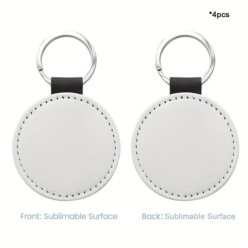 10pcs PU Double sided Heat Transfer Keychains Round Shaped Key Chain Pendant