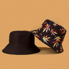 Leaf Print Bucket Hat Hip Hop Reversible Basin Hat Lightweight Sunscreen Fisherm