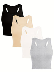 4pcs Ribbed Racerback Corset Tank Tops Women's Lingerie