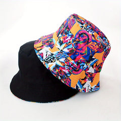 Hip Hop Reversible Bucket Hat Y2K Tie Dye Print Sunscreen Fisherman Cap