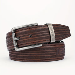 Men's PU Stripe Belt with Alloy Pin Buckle