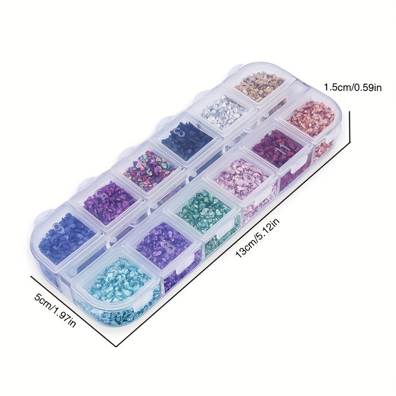 12-Color Stained Glass Gravel Beads Gem Stones Crushed Glass DIY Nail Art