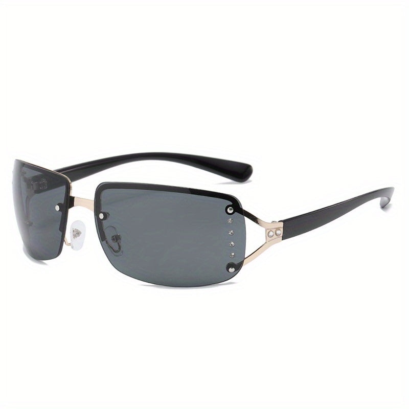 Y2K Wrap Around Sunglasses Unisex Punk Rivet Decor Glasses UV400