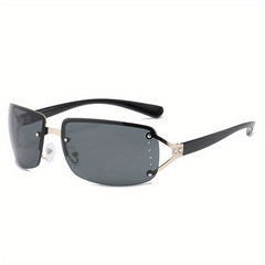 Y2K Wrap Around Sunglasses Unisex Punk Rivet Decor Glasses UV400