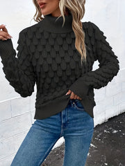 Fish Scale Turtleneck Sweater Long Sleeve Knit Casual Solid