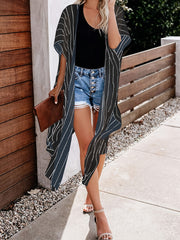 Stripes Print Chiffon Cardigan Cover Up Soft 3 4 Sleeve