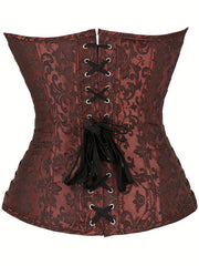 Gothic Corset Women's Plus Embroidered Zipper Front