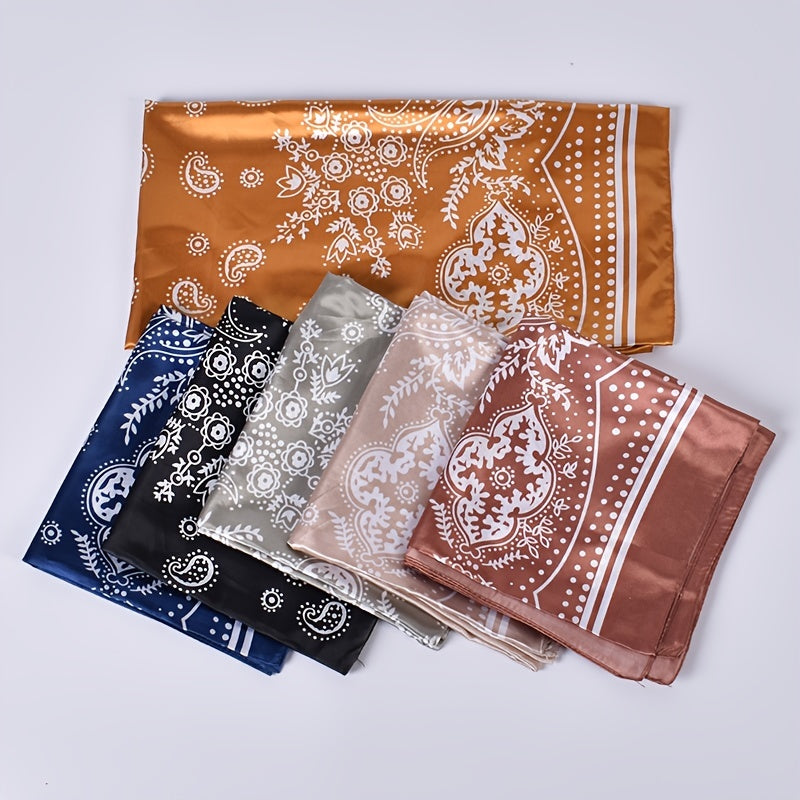 Women's Silk Head Scarf Floral Print Square Turban Lightweight Scarf