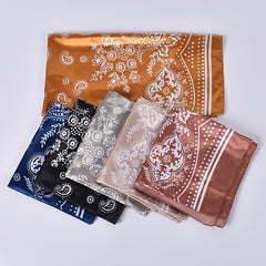 Women's Silk Head Scarf Floral Print Square Turban Lightweight Scarf