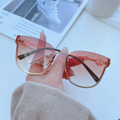Semi Rimless Sunglasses Gradient Lens Metal Temple Beach UV400