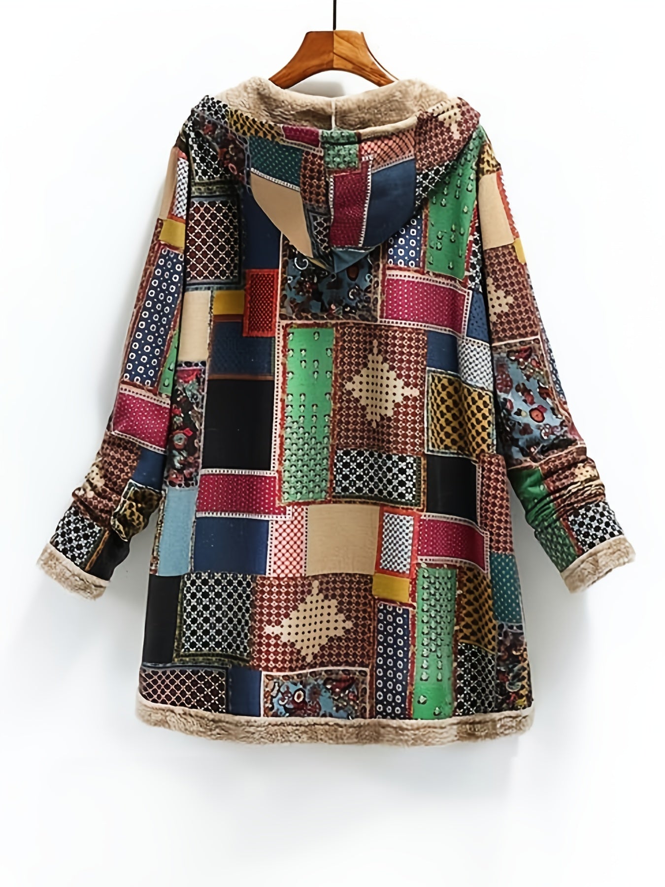 Patchwork Hooded Jacket Long Sleeve Casual Outerwear