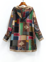 Patchwork Hooded Jacket Long Sleeve Casual Outerwear